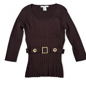 Y2K Fashion Brown long sleeve belted sweater #SoftGrunge #2000s